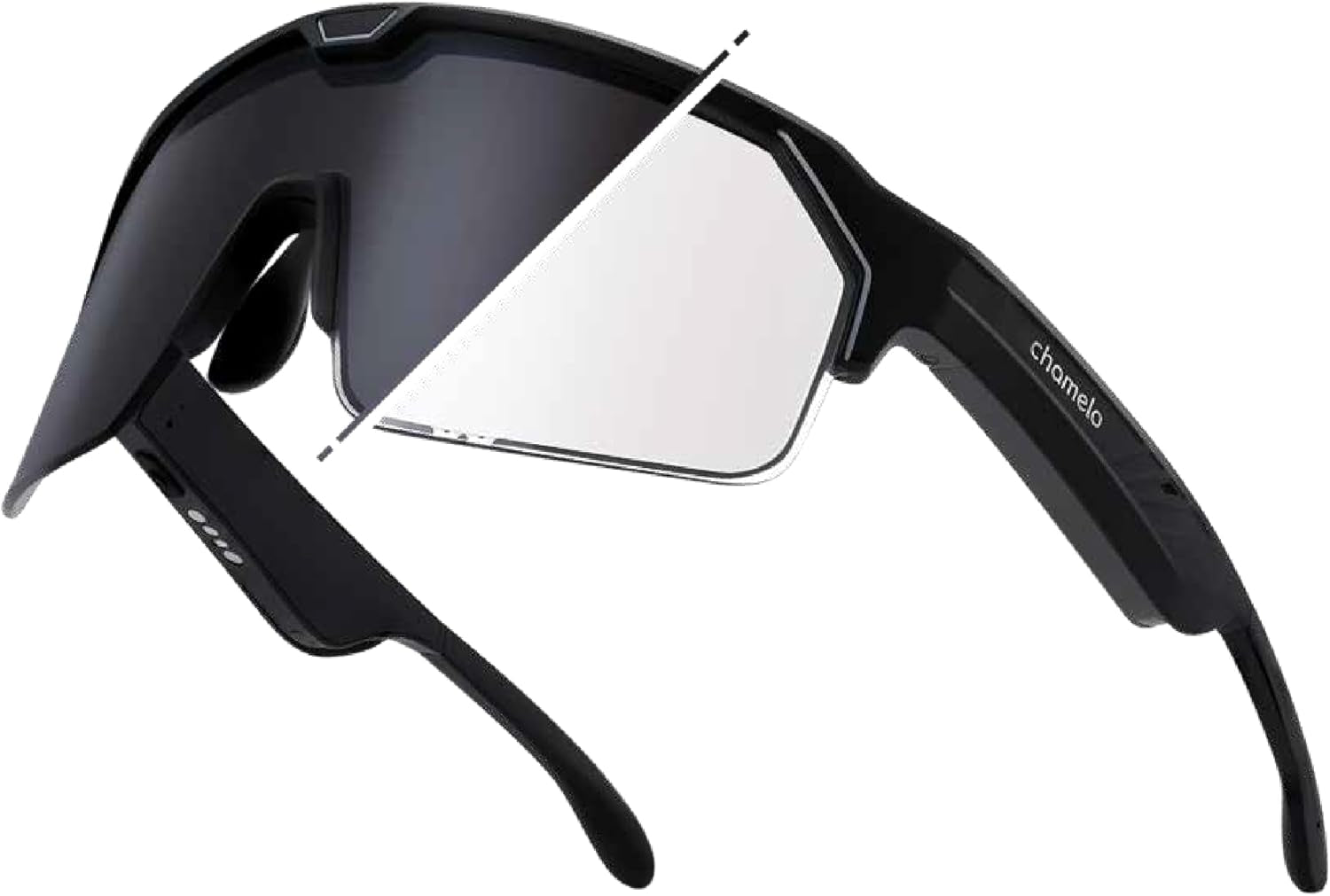 Music Shield Smart Audio Sunglasses – Matte Black Frame, Fire Lenses | Open-Ear Bluetooth Glasses for Men & Women with Electronic Tint Control, Sweat Proof, Sports Eyewear, 100% UV Protection