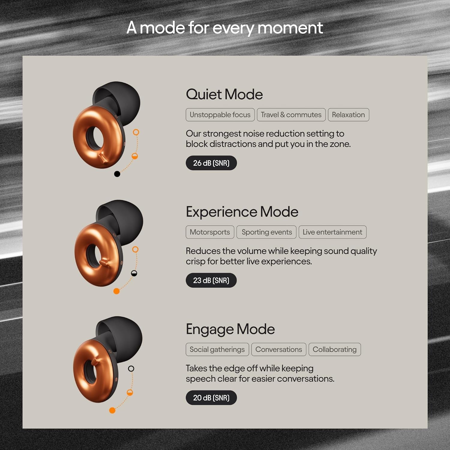 Mclaren Formula 1 Team X Switch 2 Adjustable Earplugs – 3 Modes for Ultimate Control | Flexible Noise Reduction for Focus, Motorsports, Travel & More | 20-26 Db (SNR) Noise Reduction