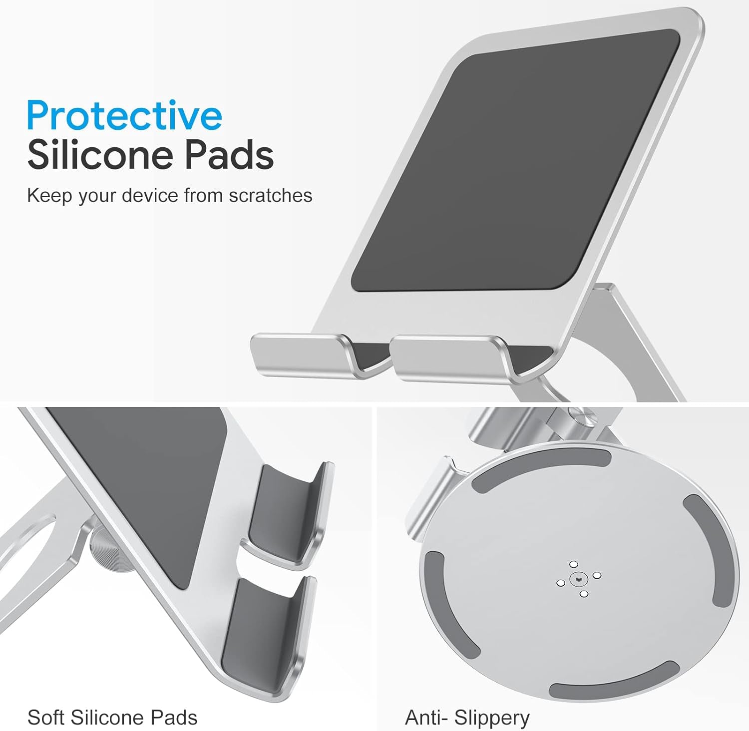 T6 Swivel Tablet Stand for Ipad with 360 Rotating Base, Foldable Adjustable Holder for Drawing, Compatible with Ipad Pro/Air/Mini and More, Silver