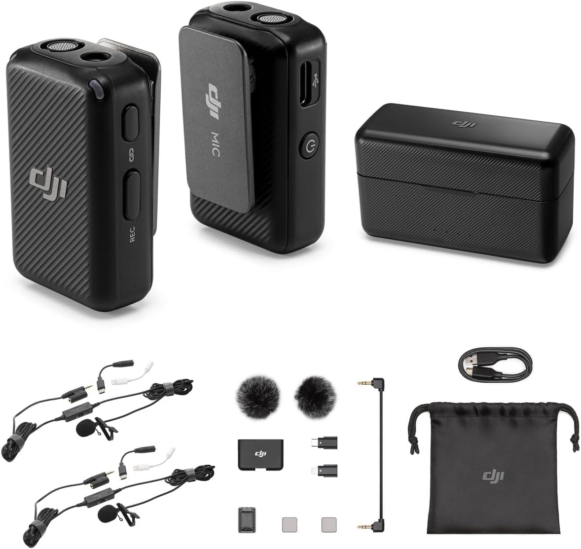 Mic Dual-Transmitter Compact Digital Wireless Microphone System/Recorder for Camera & Smartphone, 2.4 Ghz with 2X TASL500 Lavalier Microphone