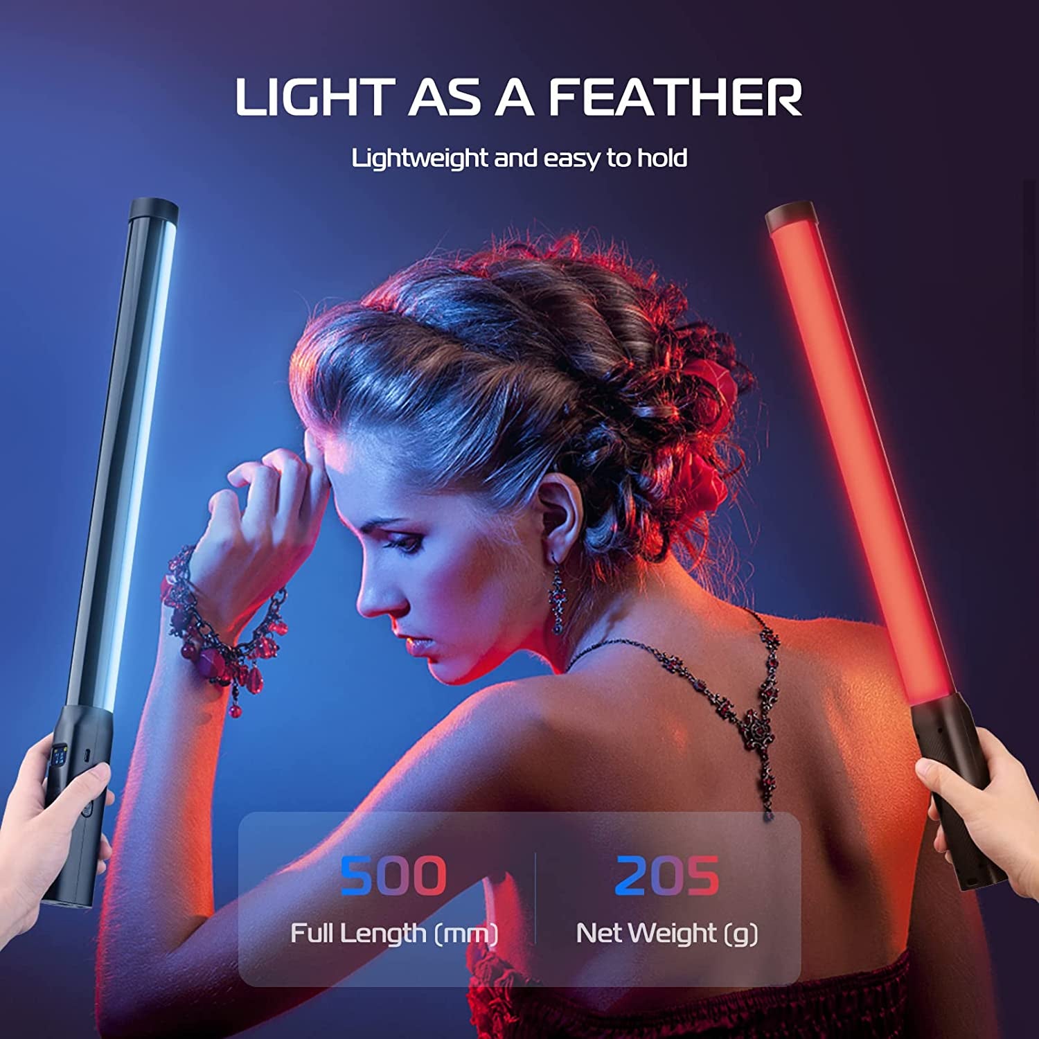 VL119 Handheld Light Wand, 360° RGB LED Video Light Stick for Photography, 3300Mah Rechargeable Tube Light for Video Shooting, 2500-9000K Dimmable Camera Light with LCD