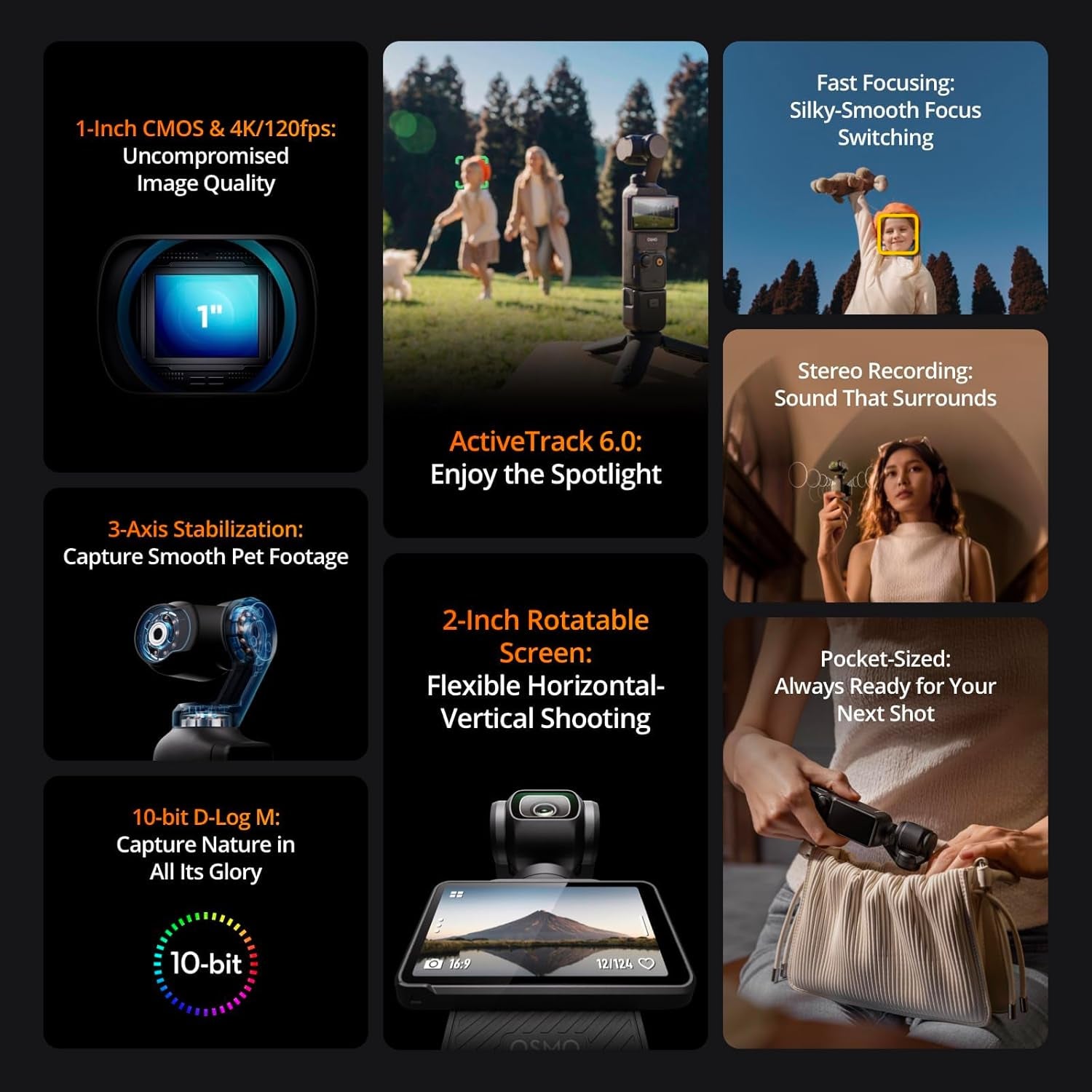 Osmo Pocket 3 Creator Combo, Vlogging Cameras with 1'' CMOS, 4K/120Fps Vlog Camera, 3-Axis Stabilization, Face/Object Tracking, Mic Included for Clear Sound, Digital Vlogging Camera for Youtube