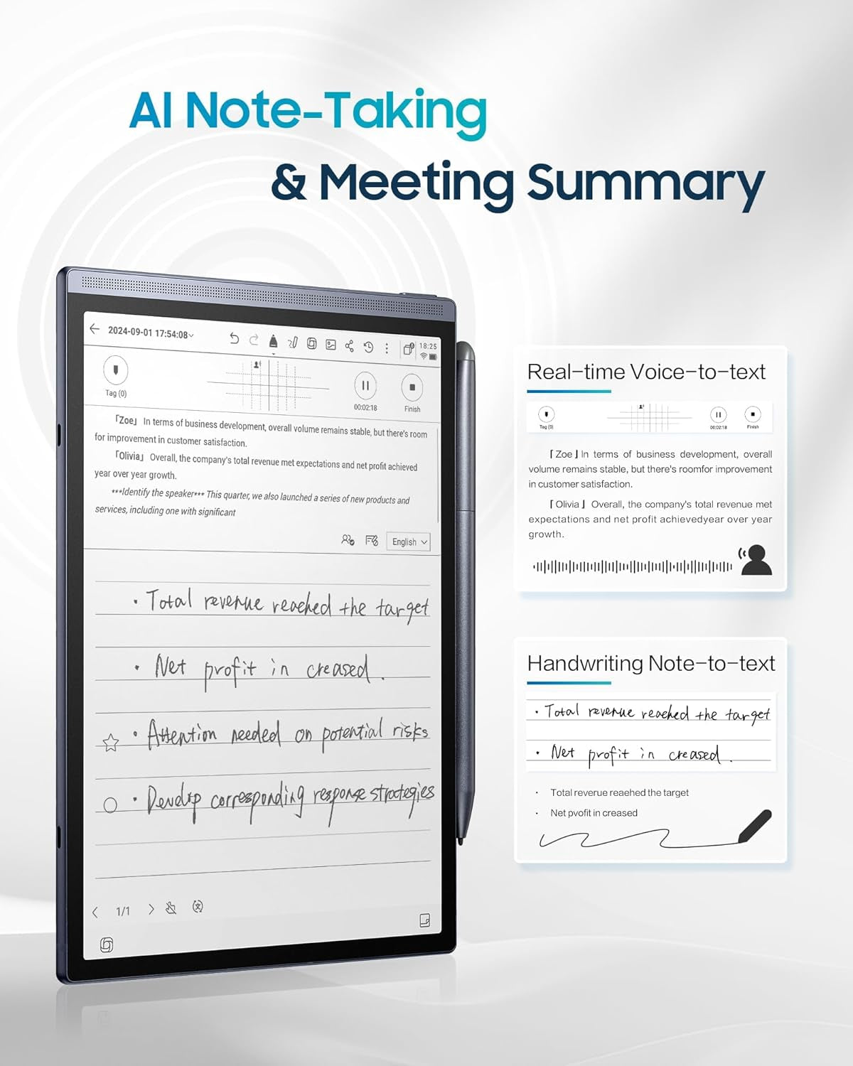 AINOTE Air 2 Bundle – 8.2" E Ink AI Note-Taking Tablet with Stylus, 4096 Pressure Levels, Digital Notebook with Voice-To-Text Transcription, Multi-Languages Support, Ideal for Meetings & Study