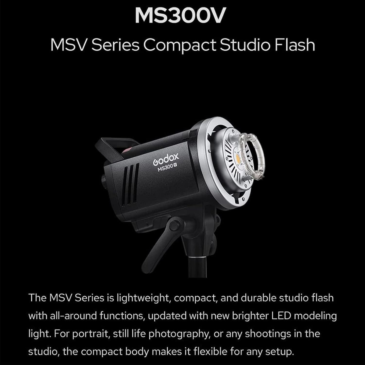 MS300V MS300-V Compact Studio Strobe Flash Light - 300W,GN58 0.1-1.8S Recycle Time,2.4G X System,Bowens Mount LED Modeling Lamp for Photographic Studio Portrait Shooting(Ms300 Upgraded Version)