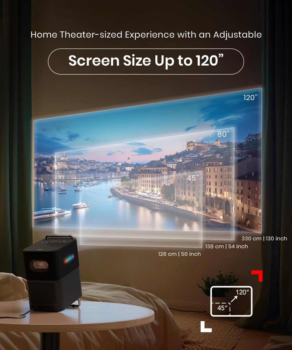 A1 GTV Projector with Official Netflix Licensed, 1080P Portable Outdoor Movie Projector, 360 ISO Lumens, 4K Supported Bluetooth Wifi Projector, 120" Screen, Auto Focus, Dolby Digital, 16W Speaker