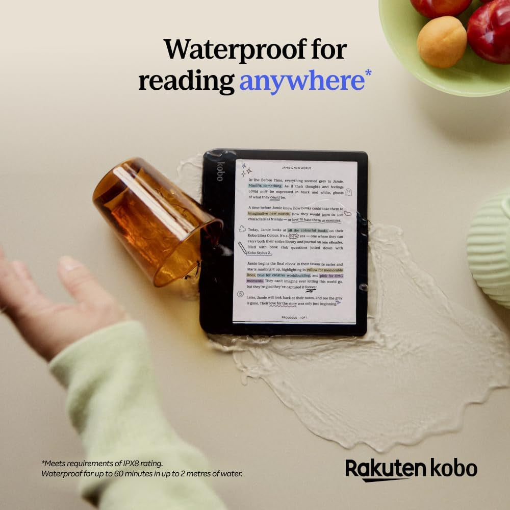 Libra Colour | Ereader | 7” Glare-Free Colour E Ink Kaleido™ 3 Display | Dark Mode Option | Audiobooks | Waterproof | Black