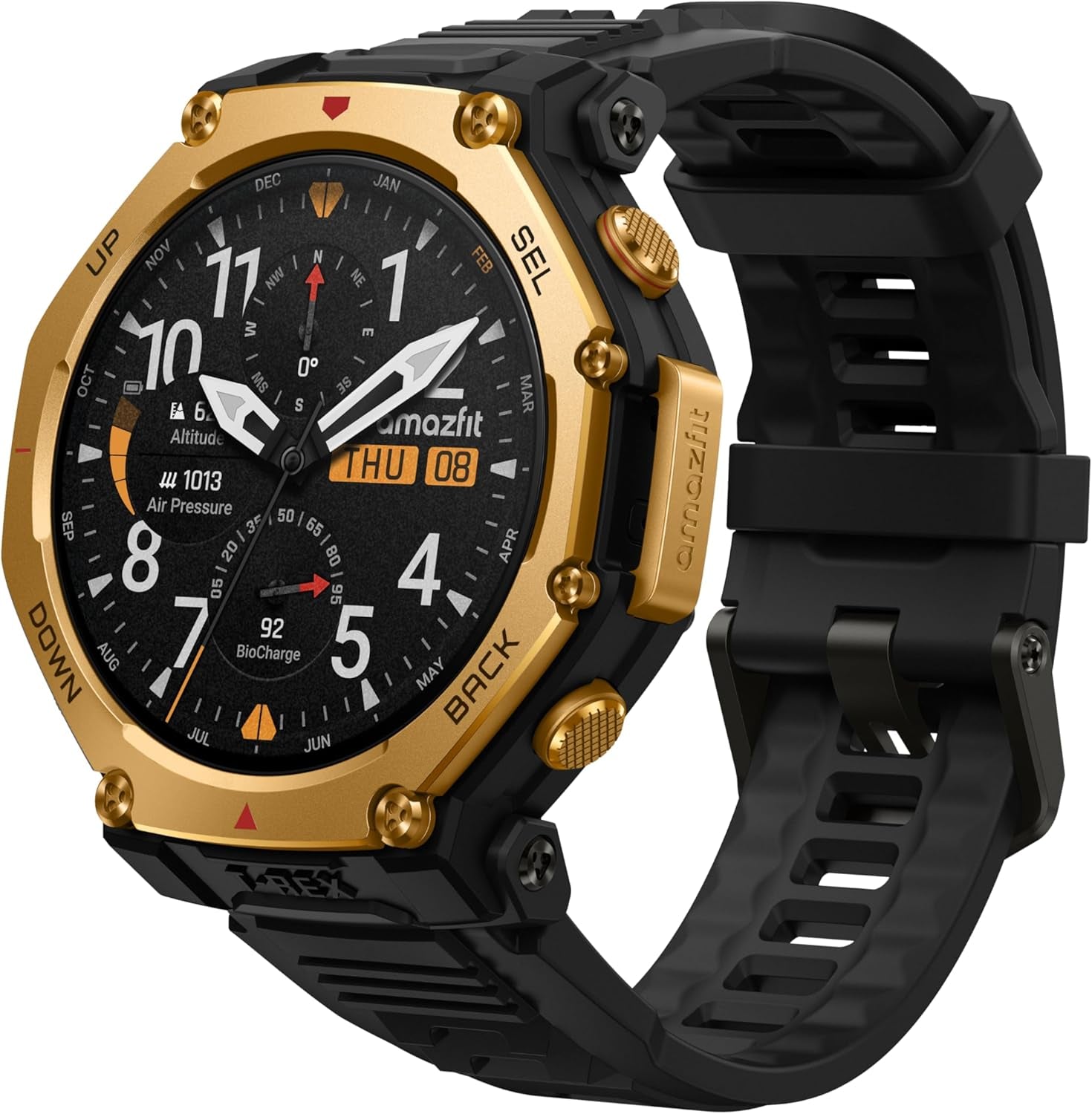 T-Rex 3 Pro Outdoor Smart Watch 48Mm Sapphire AMOLED Display, Ti Bezel, Dual Band GPS, Offline Maps, 25 Days Battery, Built-In Flashlight, 10 ATM, 180+ Sports Mode for Android & Iphone, Black