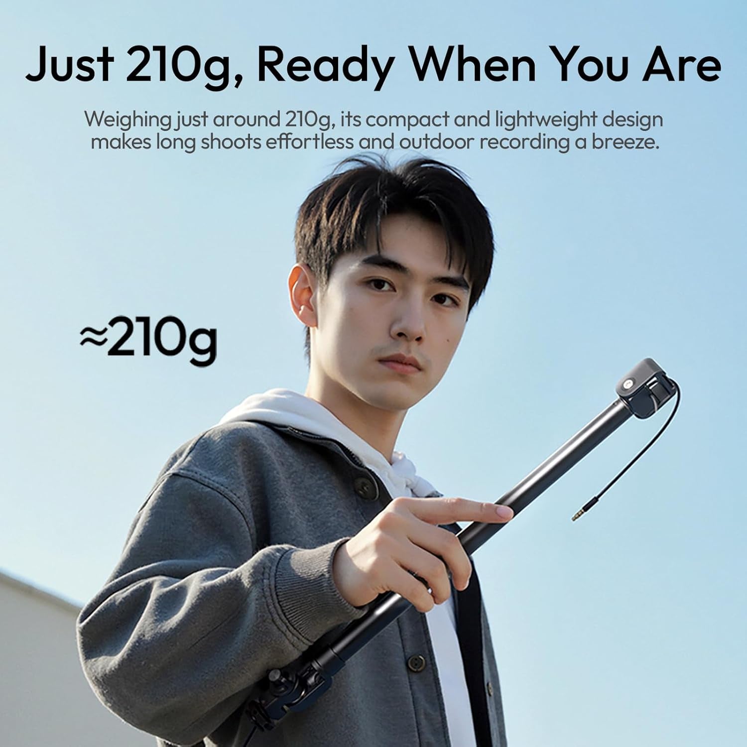 ZJ08 Extendable Cold Shoe Mic Arm Pole with Built-In 3.5Mm Audio Cable, 3 Section Aluminum Microphone Boom Pole for Cold Shoe Microphones, Angle Length Adjustable, 1KG Max Load