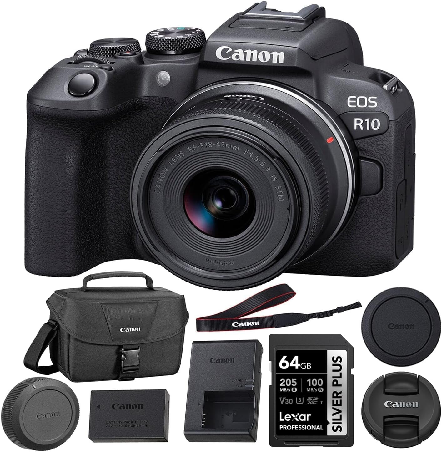 EOS R10 Mirrorless Camera with RF-S 18-45Mm Lens Bundle with 64GB SDXC Memory Card +  200ES EOS Shoulder Bag (3 Items)