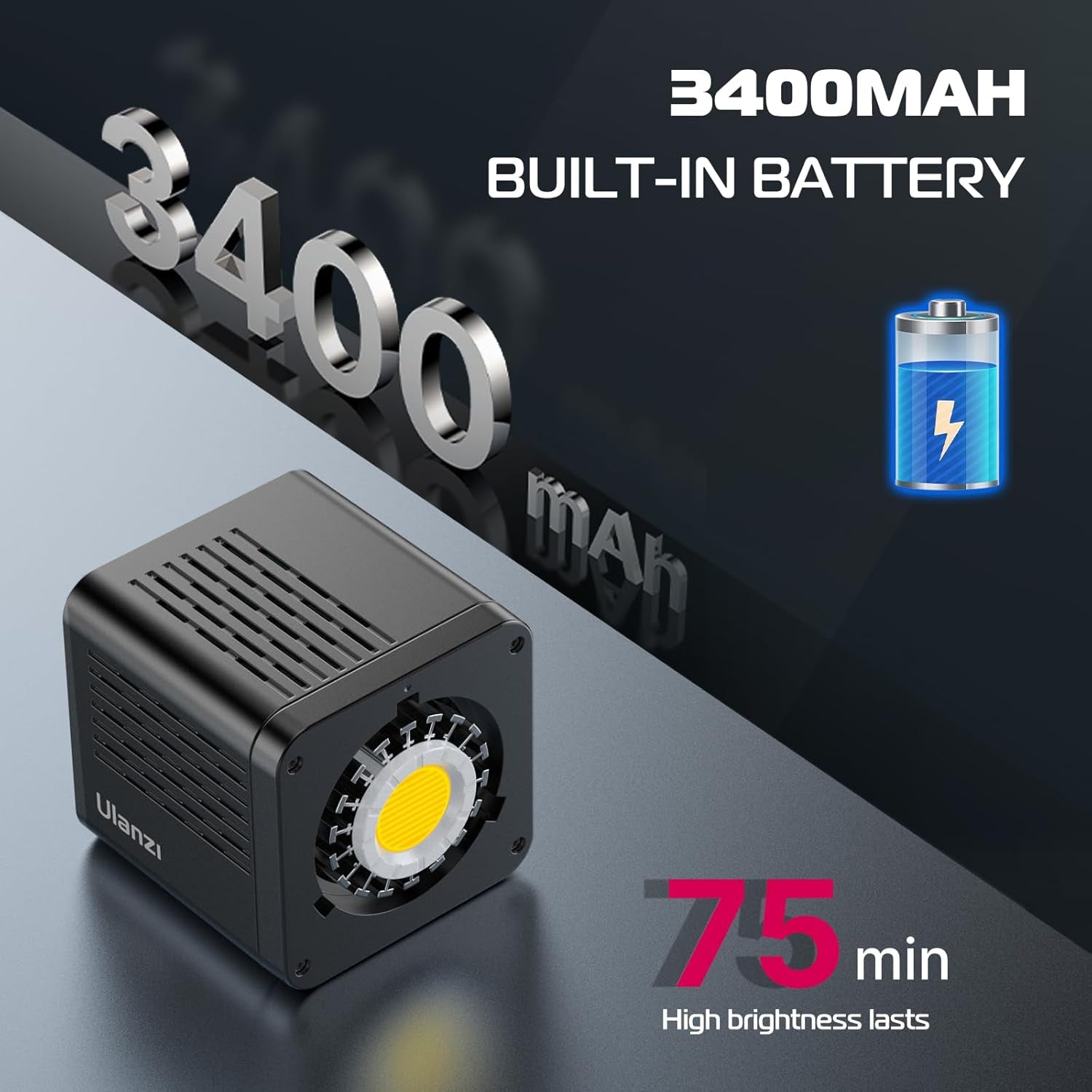 40W Pro Portable LED Video Light with DC Power Adapter, 3400Mah Build-In Battery Metal Mini Dual Color Temperature COB Continuous Output Lighting Handheld Spotlight 2500K-6500K for Video