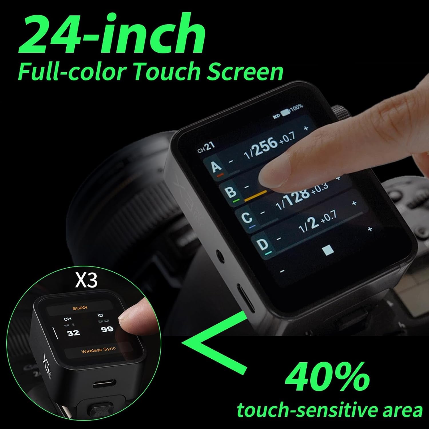X3 Pro S X3Pros X3Pro-S TTL Wireless Flash Trigger, 2.4Ghz LCD Touchscreen, Bluetooth Integration & App Control, Built-In Lithium Battery, Three Shooting Modes, X3S Upgrade Version(For Sony)