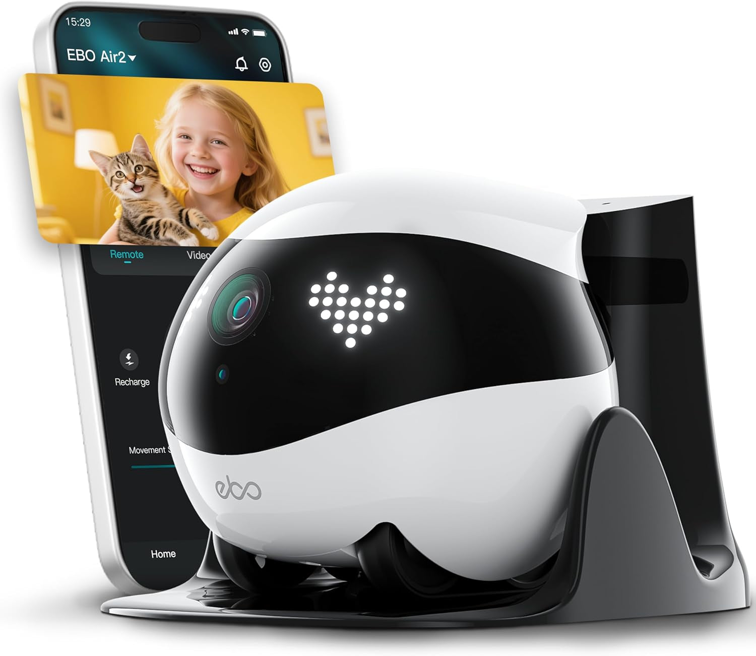 Air 2 Familybot Indoor Security Camera Robot: 2K Pet Camera, Movable Home Robot, Custom Facial Expression, Auto-Recharge, Battery-Operated, 2-Way Talk, Night Vision(Jay Blue)