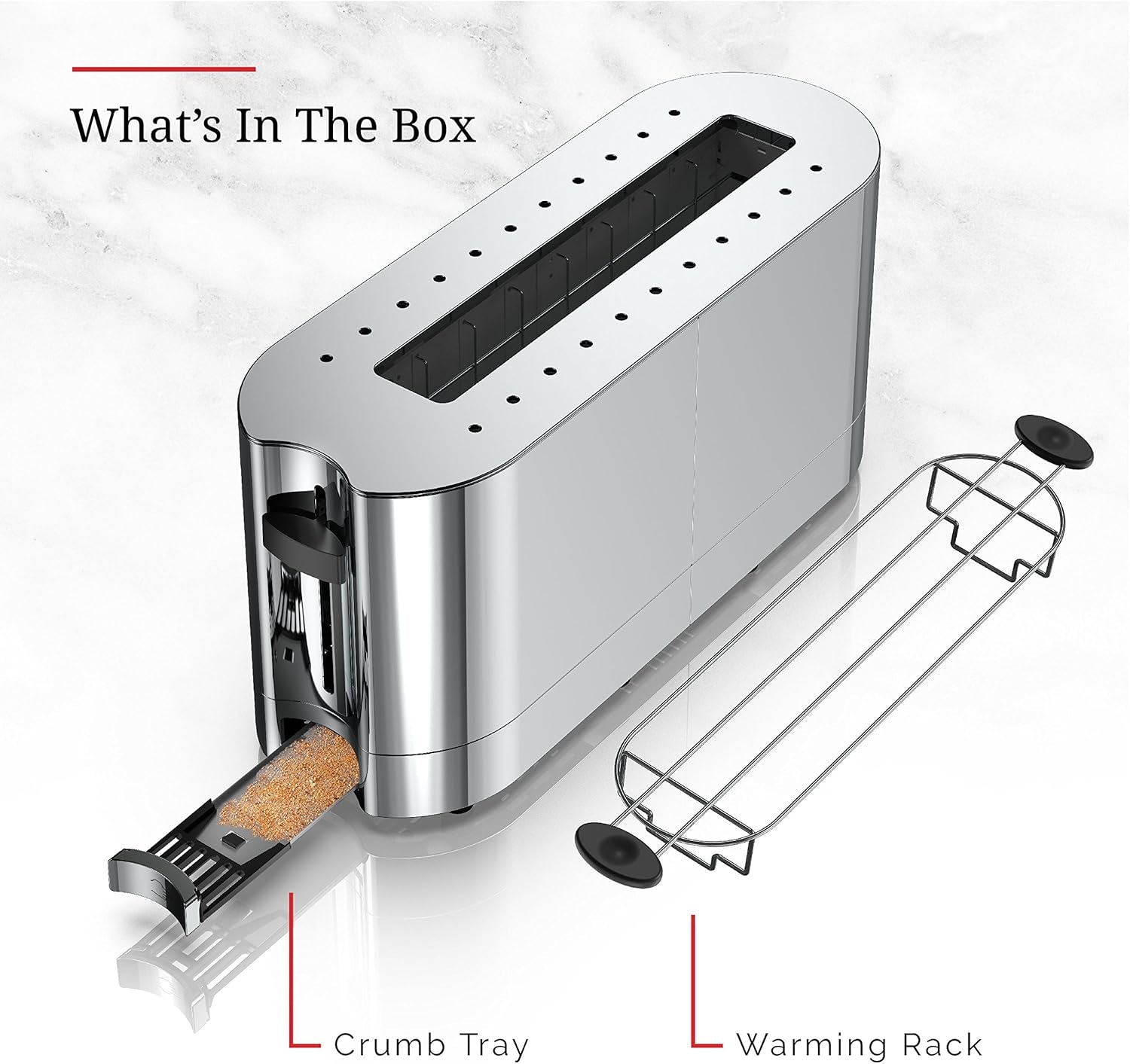 TRL9300BKR 2-Slice Glass Accent Long Toaster, Black & Silver