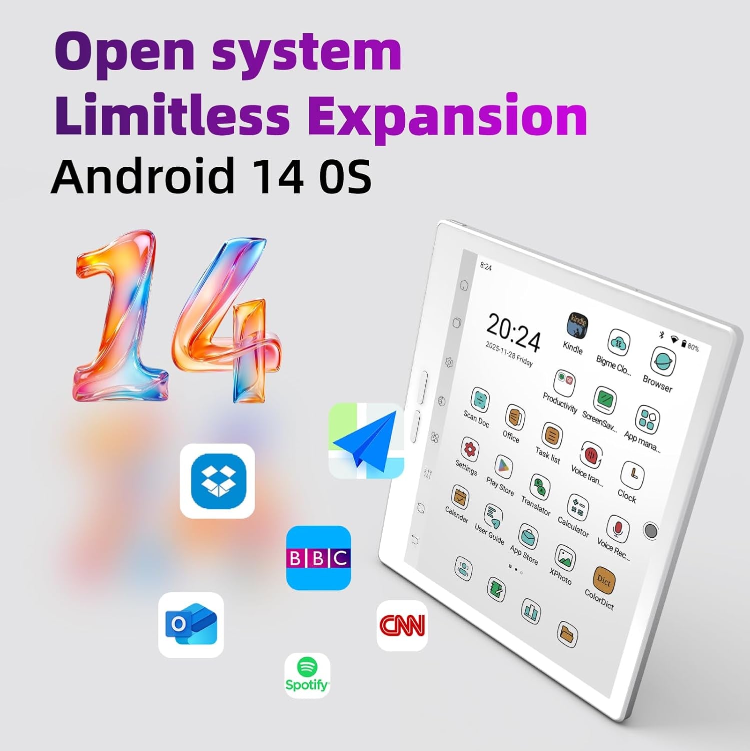 B7 Pro Android 14 Tablet with 8GB RAM, 256GB Storage, Dimensity 1080 Octa-Core 2.6Ghz Processor, Color E-Paper Display 7 Inch Ebook Reader with 4G Connectivity