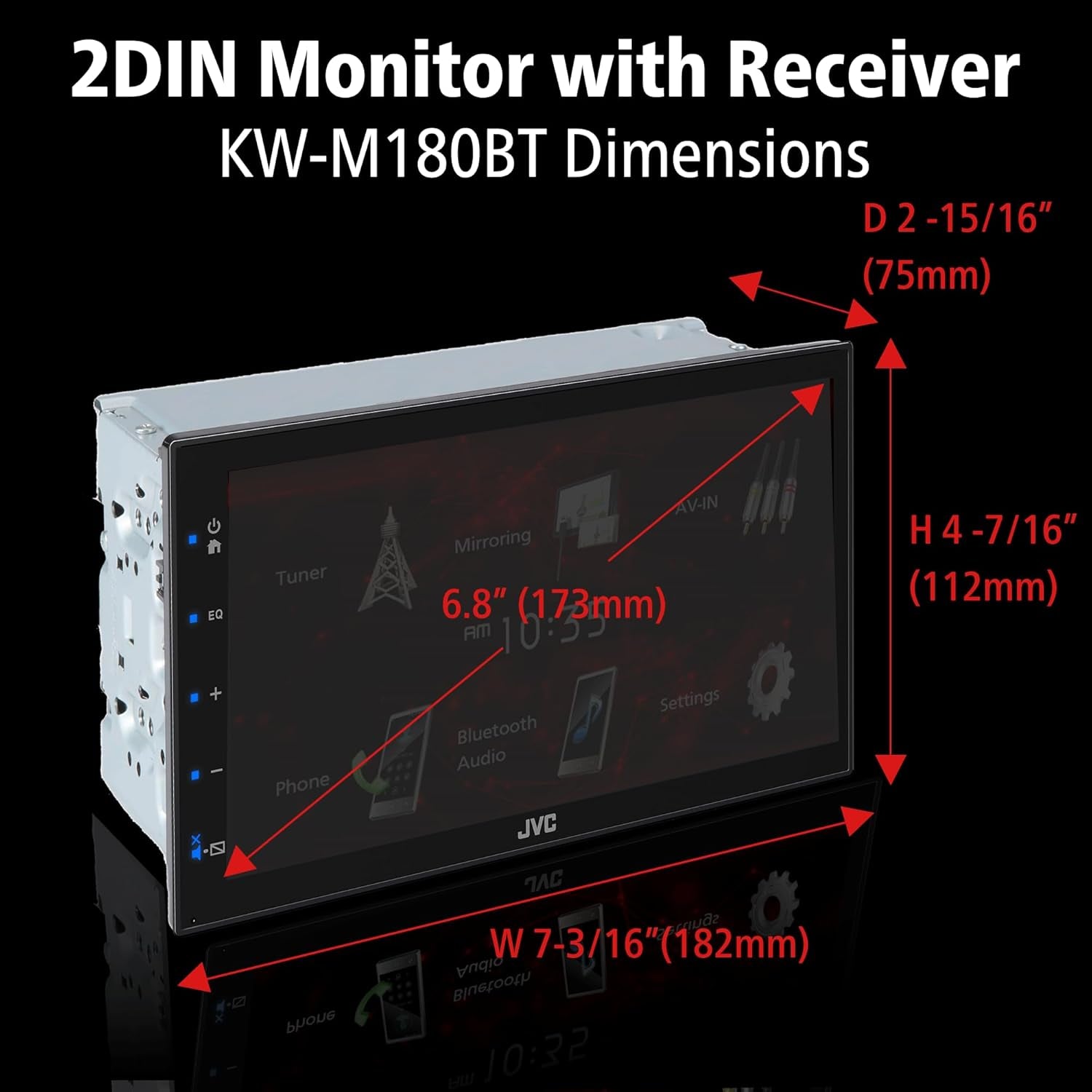 KW-M180BT Bluetooth Car Stereo Receiver with USB Port – 6.75" Touchscreen Display - AM/FM Radio - MP3 Player Double DIN – 13-Band EQ