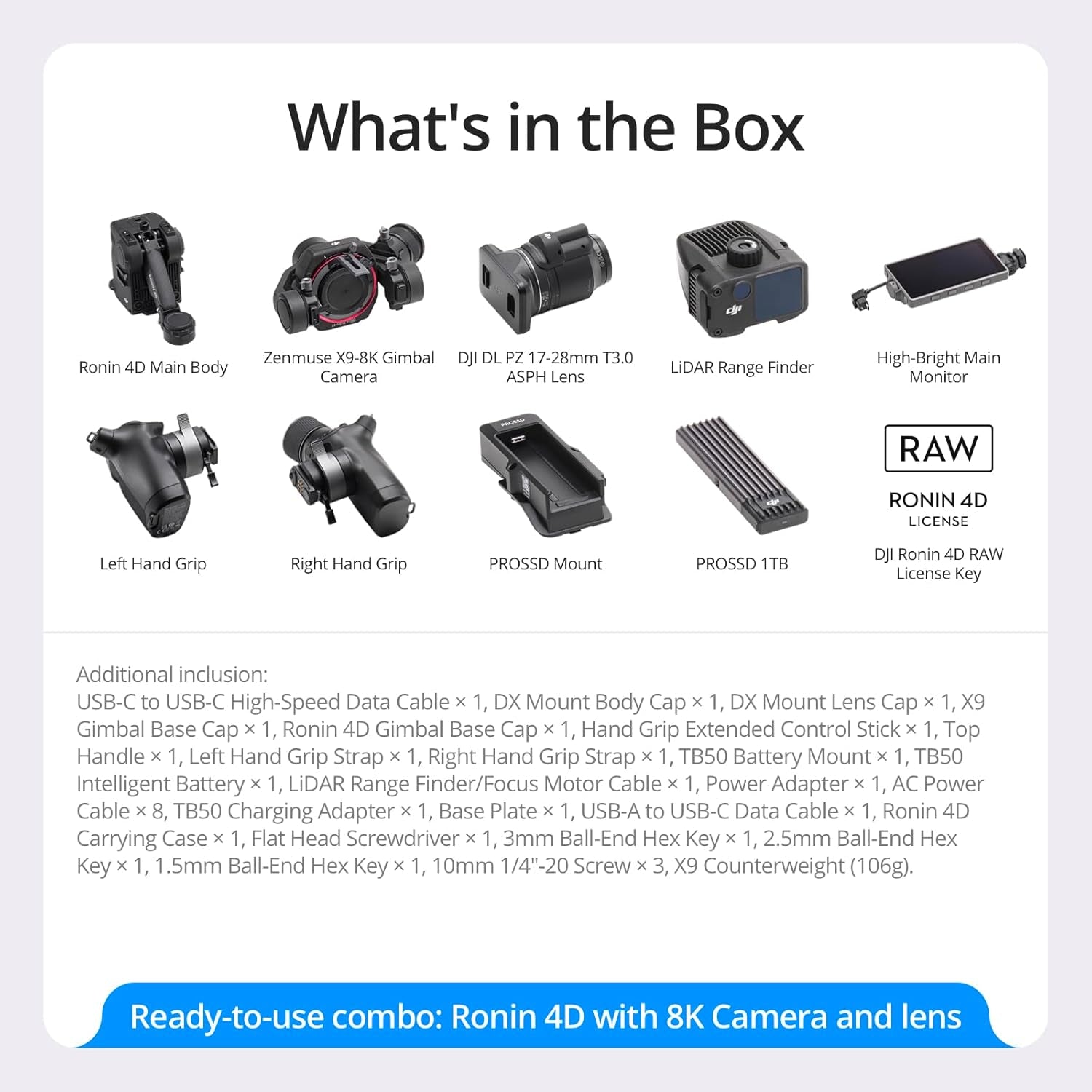 Ronin 4D-8K Full-Frame Cinema Camera with 4-Axis Stabilization, 8K/75Fps, Lidar Focusing, and Wireless Transmission, Highly Integrated Modular Design, PROSSD 1TB, Professional Film Movie Camera