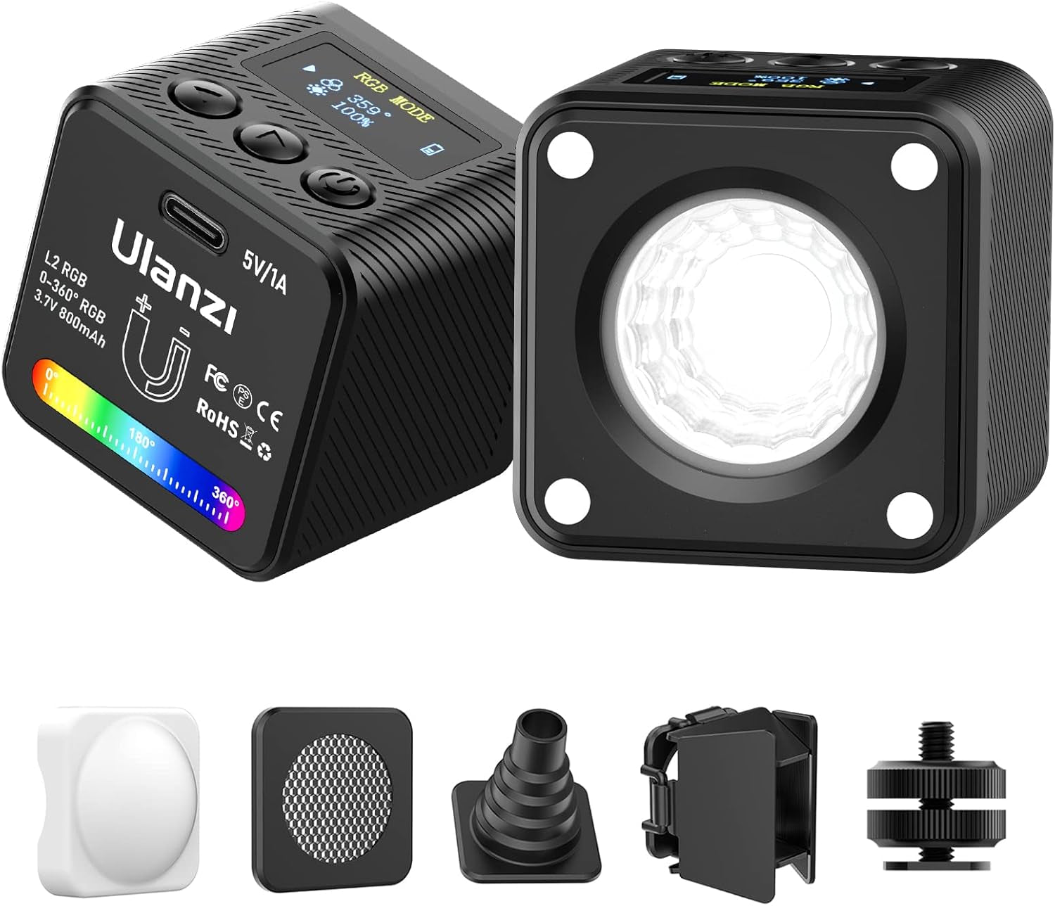 L2 COB RGB LED Video Light, 360° Full Color Portable Led Light for Camera Lighting, Magnetic Super Mini Cute Cube Light for Toy, Stop Motion and Micro Photography