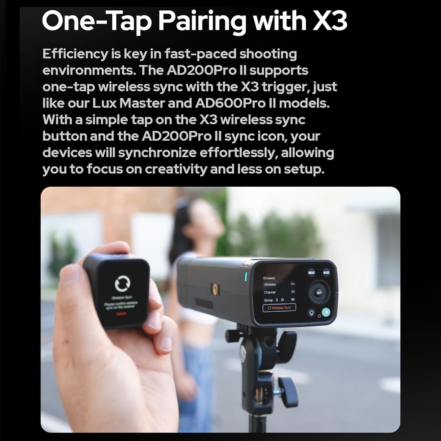 AD200 Pro II  Ad200Pro II Flash,One-Tap Sync with X3, Optimized Flash Heads, Bicolor LED Modelling Led,Color Group Indicator, Adjustable from 1/512 to Full Power 1/1(Ad200Pro Upgraded)