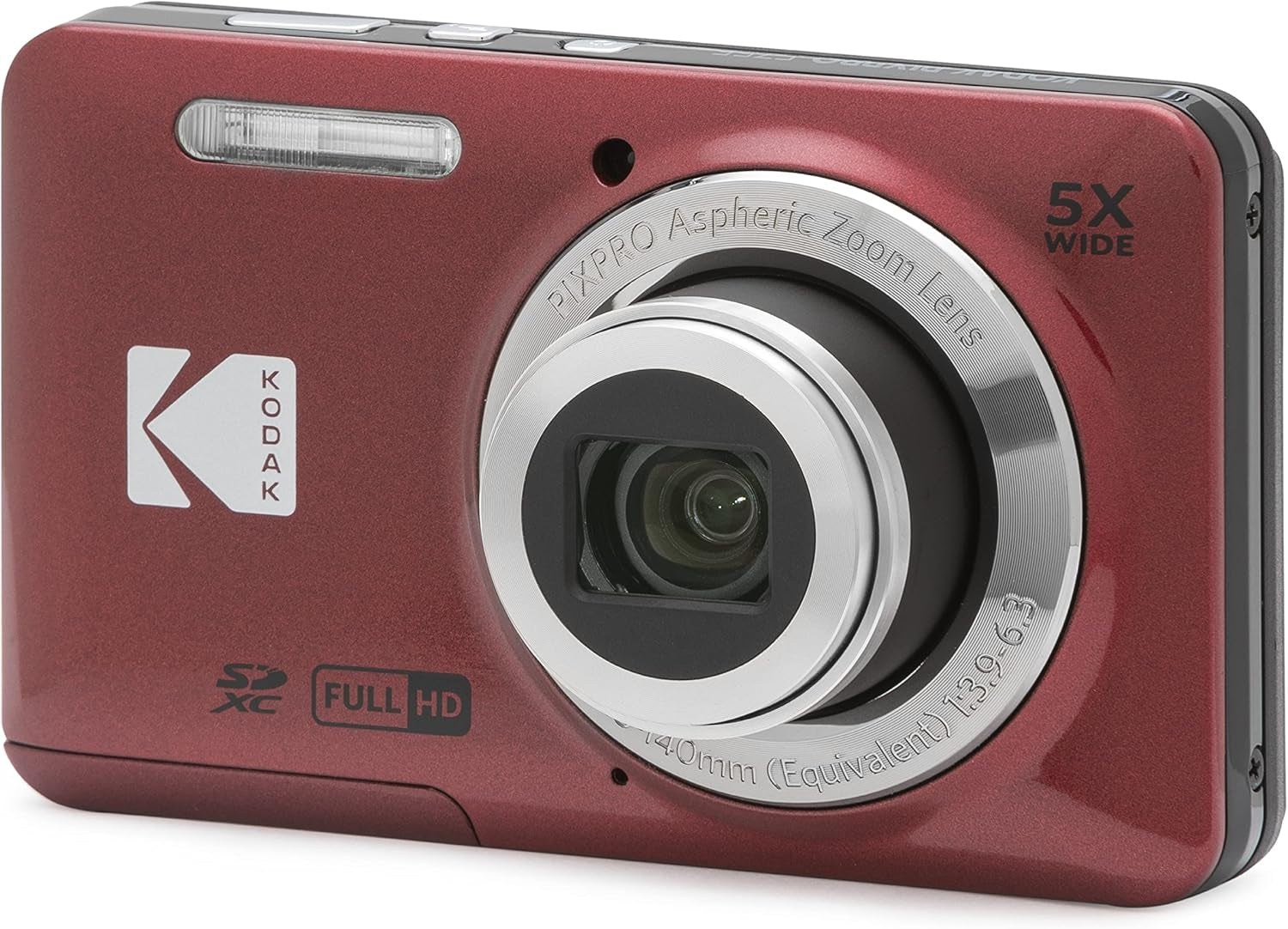 PIXPRO FZ55-RD 16MP Digital Camera 5X Optical Zoom 28Mm Wide Angle 1080P Full HD Video 2.7" LCD Vlogging Camera (Red) Packaging May Vary