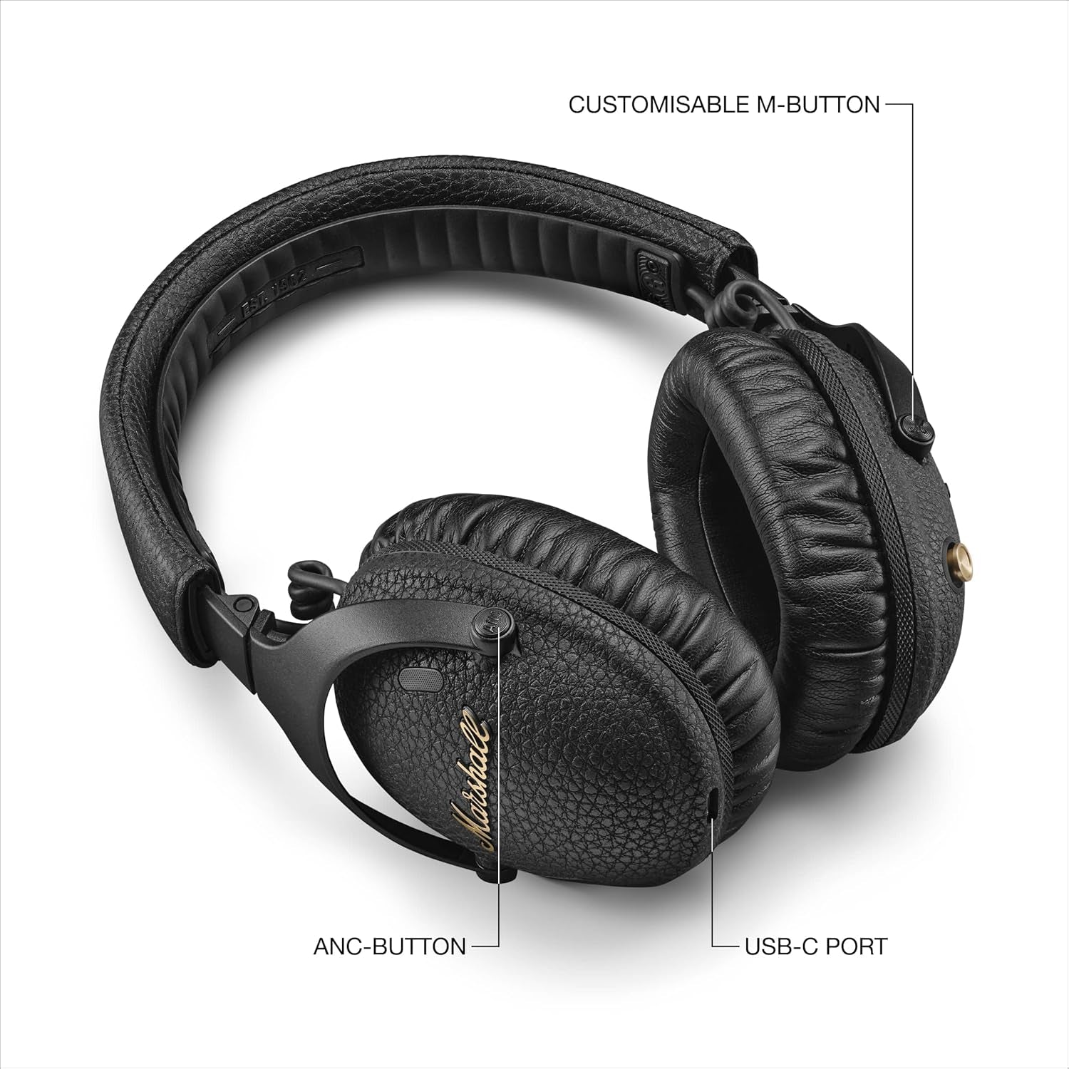 Monitor III A.N.C. Over-Ear Bluetooth Headphones - Active Noise Cancelling with Microphone | 100+ Hrs Wireless Playtime | Lightweight, Foldable Design for Travel - Black