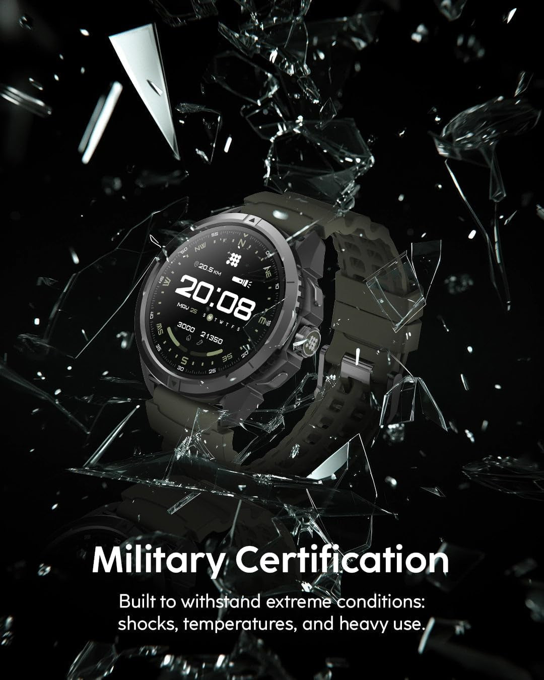Terra Rugged Smartwatch with Dual-Band GPS, 1.48” AMOLED Display, Offline Maps, VITA AI, AI Coach, Readiness Score, 5ATM, 14-Day Battery – Desert Sand
