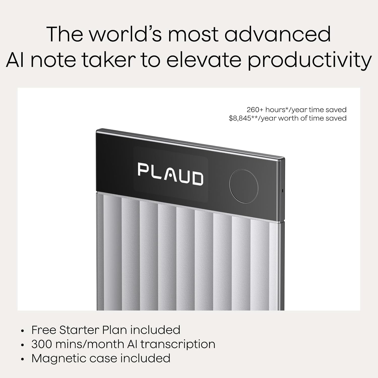 Note Pro AI Voice Recorder, Transcribe & Summarize with AI, App Control, Note Taker for Meetings & Calls, Supports 112 Languages, Ultra-Slim W/Instantview Display, Case Included, Silver
