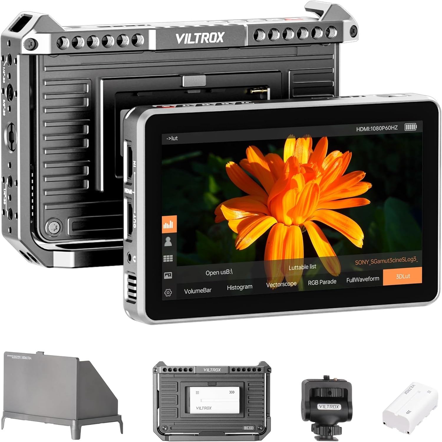 6" Camera Field Monitor, 2000Nit HD 1920X1080 Touch Screen Portable Video Monitor, 4K HDMI Loop In/Out with 3D LUT, De-Squeeze, Peak Focus, with Sunshade Hood
