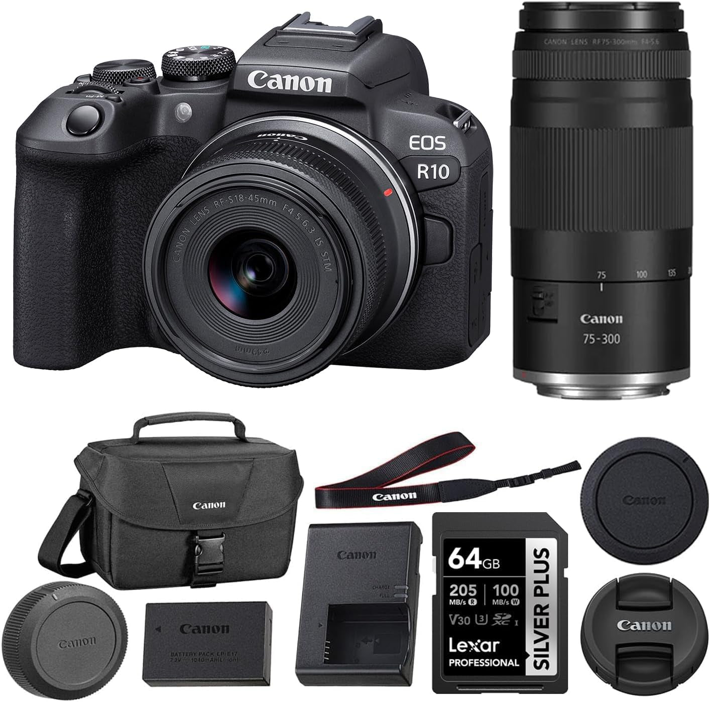 EOS R10 Mirrorless Camera with RF-S 18-45Mm Lens Bundle with 64GB SDXC Memory Card +  200ES EOS Shoulder Bag (3 Items)
