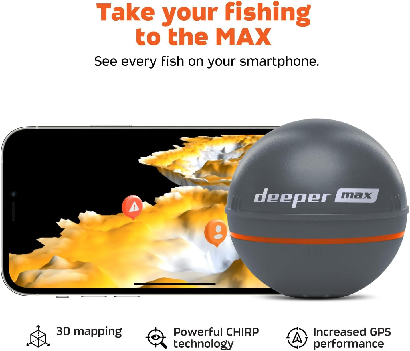 MAX Castable GPS Fish Finder– Portable Chirp Sonar Depth and Fish Finder for Boat Fishing, Ice Fishing, Shore Fishing - Personal 3D Depth Maps with User-Friendly Free App