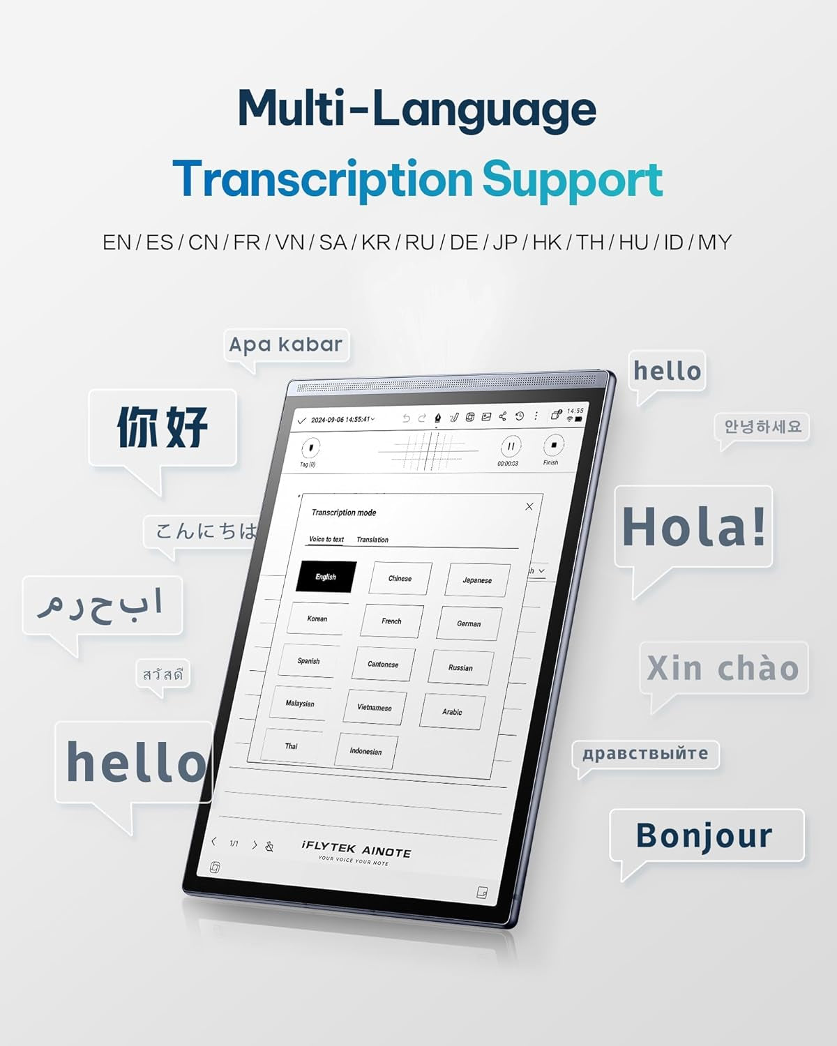 AINOTE Air 2 Bundle – 8.2" E Ink AI Note-Taking Tablet with Stylus, 4096 Pressure Levels, Digital Notebook with Voice-To-Text Transcription, Multi-Languages Support, Ideal for Meetings & Study