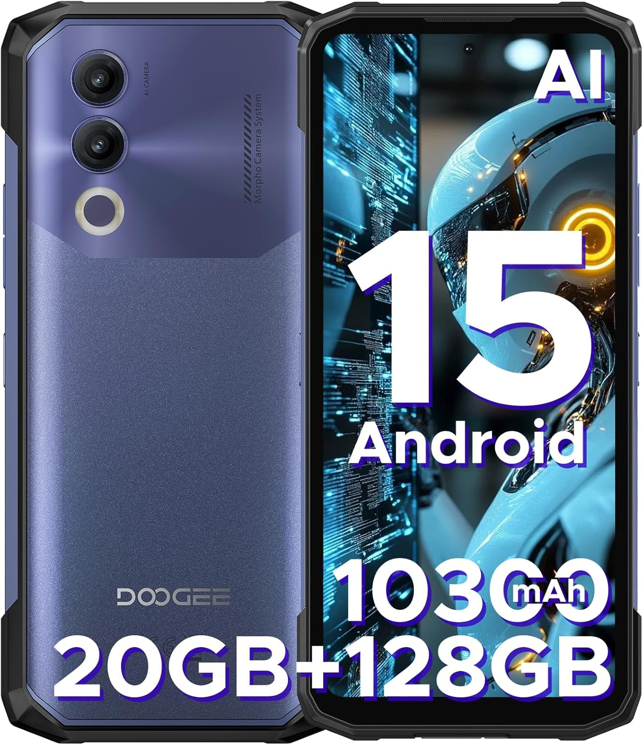 Blade 20 Android 15 Rugged Smartphone,10300Mah/18W,20Gb+128Gb/Tf 2TB Octa Core Rugged Phone,6.6" HD+ Gaming Phones,16Mp Camera,Ip68/Ip69K Waterproof Phone,Triple Slot/Nfc/Face ID/GPS