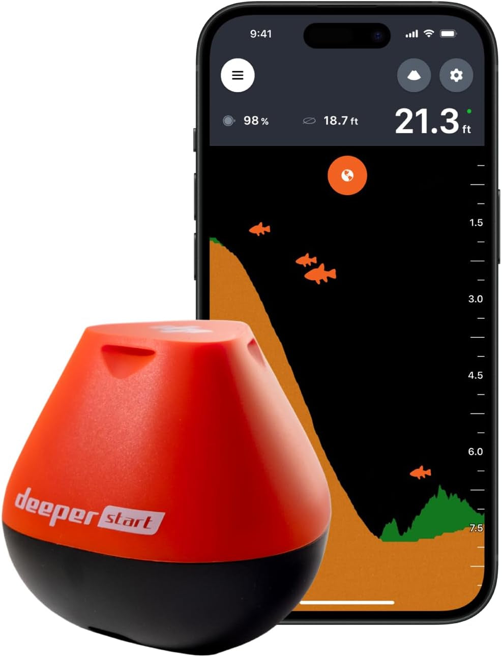 Start Fish Finder - Portable and Depth Finder for Recreational Fishing from Dock, Shore, Bank or Kayak | Castable  Smart Sonar with Free User Friendly App