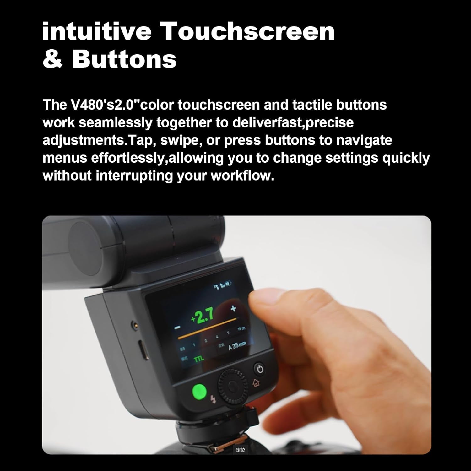 V480 for Sony  TTL Flash - GN50 HSS 1/8000S/650 Flashes/1.7S Recycle/Built-In Modeling Light/Li-Ion Battery/Touchscreen/2.4G Wireless Flash/Ttl Camera Speedlight for Sony