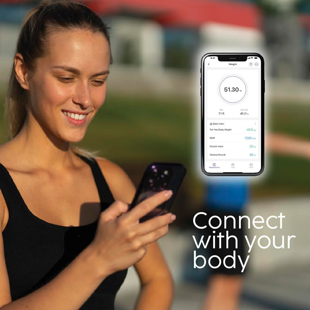 Smart Digital Weight Scale, 13 Body Composition Analizer, BMI, Muscle Mass, Body Fat Scale with Smartphone App Sync with Bluetooth (Black)