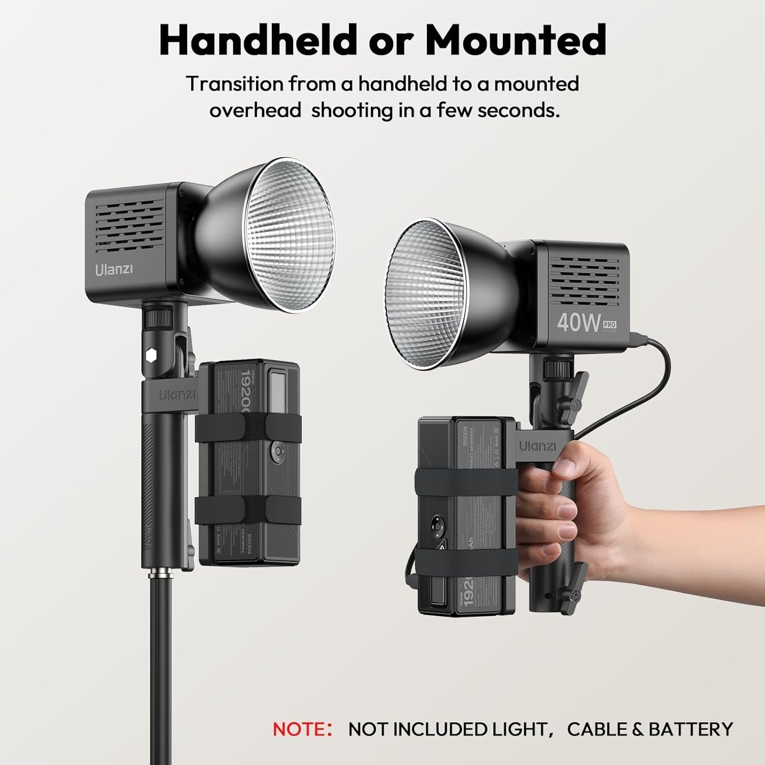 AL06 Handle Grip for Video Light and Power Bank, Universal Handle Power Bank Clamp Holder Mount with 1/4" Screw, 360° Rotation Handheld Light Tripod for DSLR Camera Camcorder Photography