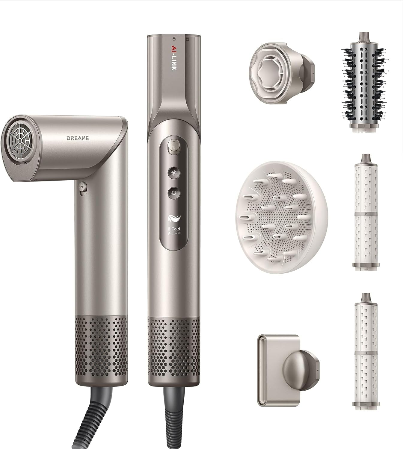 Dazzle Hair Styler and Dryer- Intelligent Nozzle Recognition, 110,000RPM High-Speed Motor for Fast Drying, 300M Negative Ions, 5 Snap-On Attachments, Smart Screen, 3 Customizable Modes