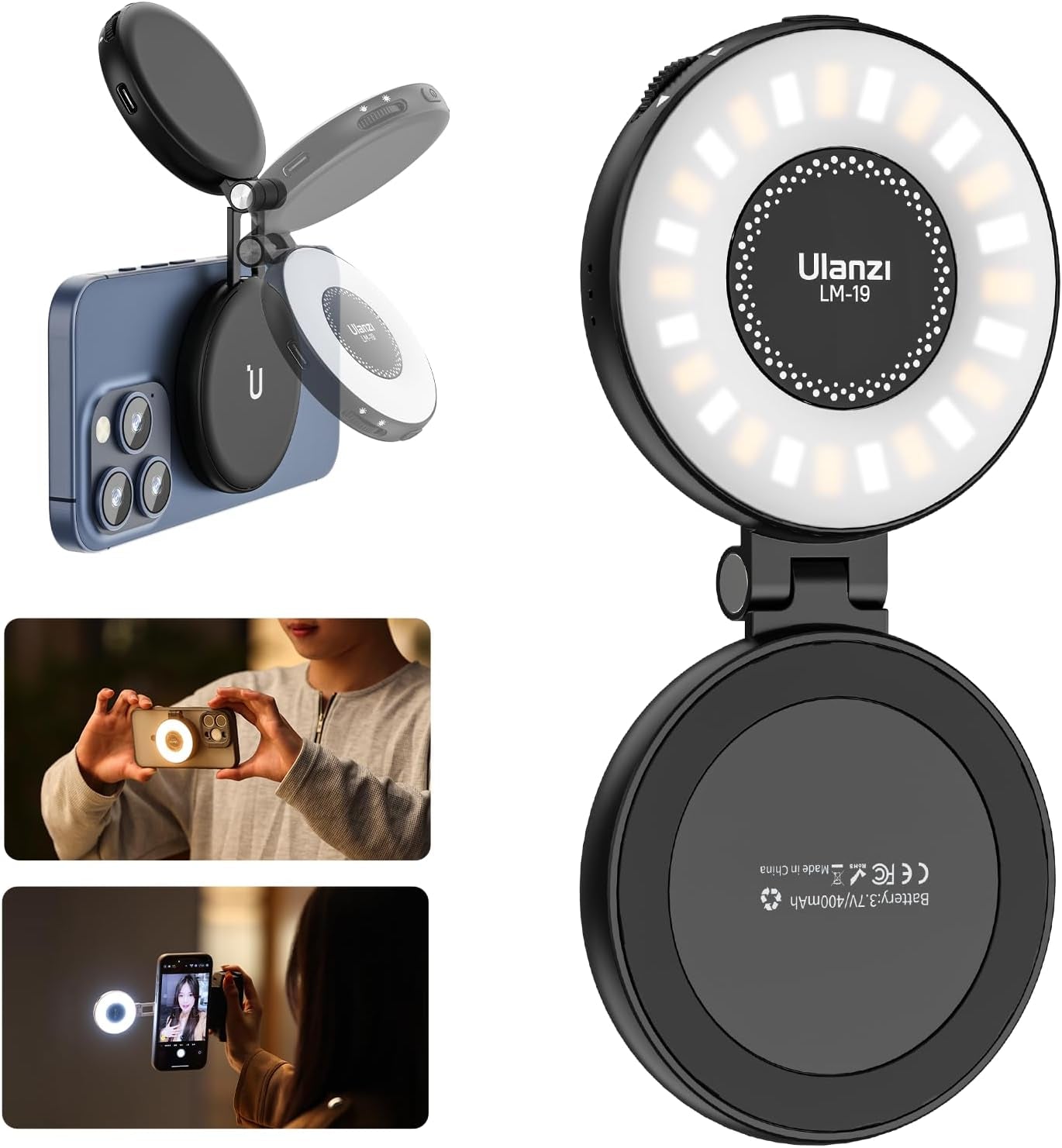 Magnetic Selfie Light, LED Fill Light Compatible with Magsafe, LED Selfie Ring Light Included Sticky Ring for Phones, for Selfies/Photography/Tiktok/Zoom Calls/Video Conference Color Black