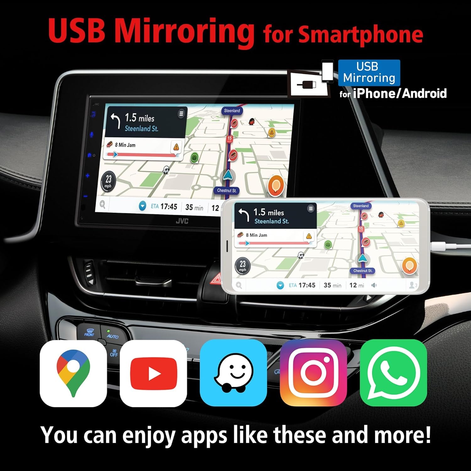KW-M595BT Digital Car Stereo (50W X 6-Ch), Apple Carplay & Android Auto Compatible, Bluetooth-Enabled Head Unit with 6.8" LCD Display, Single DIN Touchscreen Car Stereo with USB Mirroring