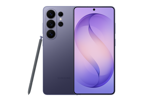 Smartphone Samsung Galaxy S26 Ultra violeta, vistas trasera y frontal con S Pen