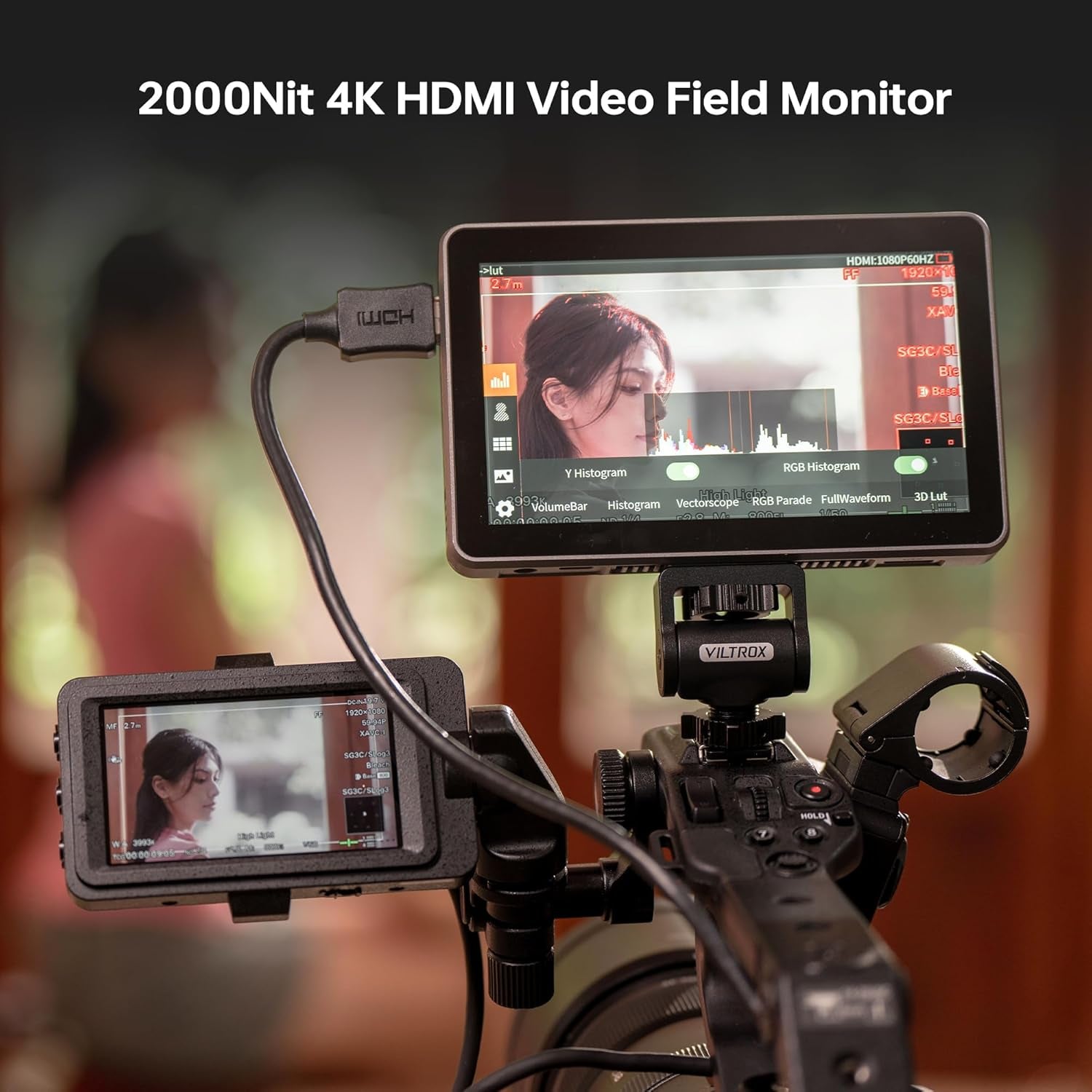 6" Camera Field Monitor, 2000Nit HD 1920X1080 Touch Screen Portable Video Monitor, 4K HDMI Loop In/Out with 3D LUT, De-Squeeze, Peak Focus, with Sunshade Hood