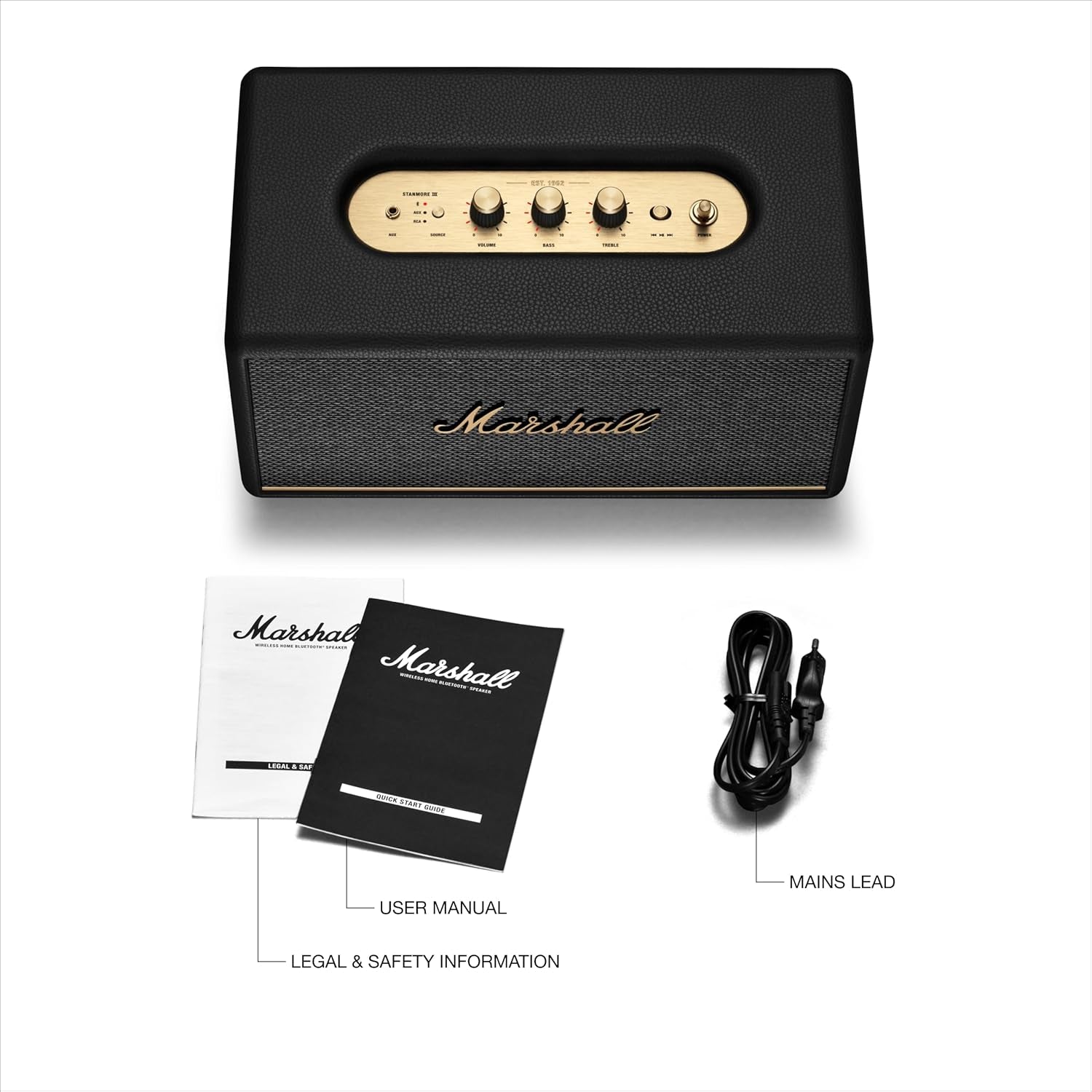 Stanmore III Bluetooth Home Speaker - Loud Stereo Sound with Bass and Treble Controls | Plug-In Powered | Record Player Compatible | RCA and 3.5 Mm Aux Inputs - Black