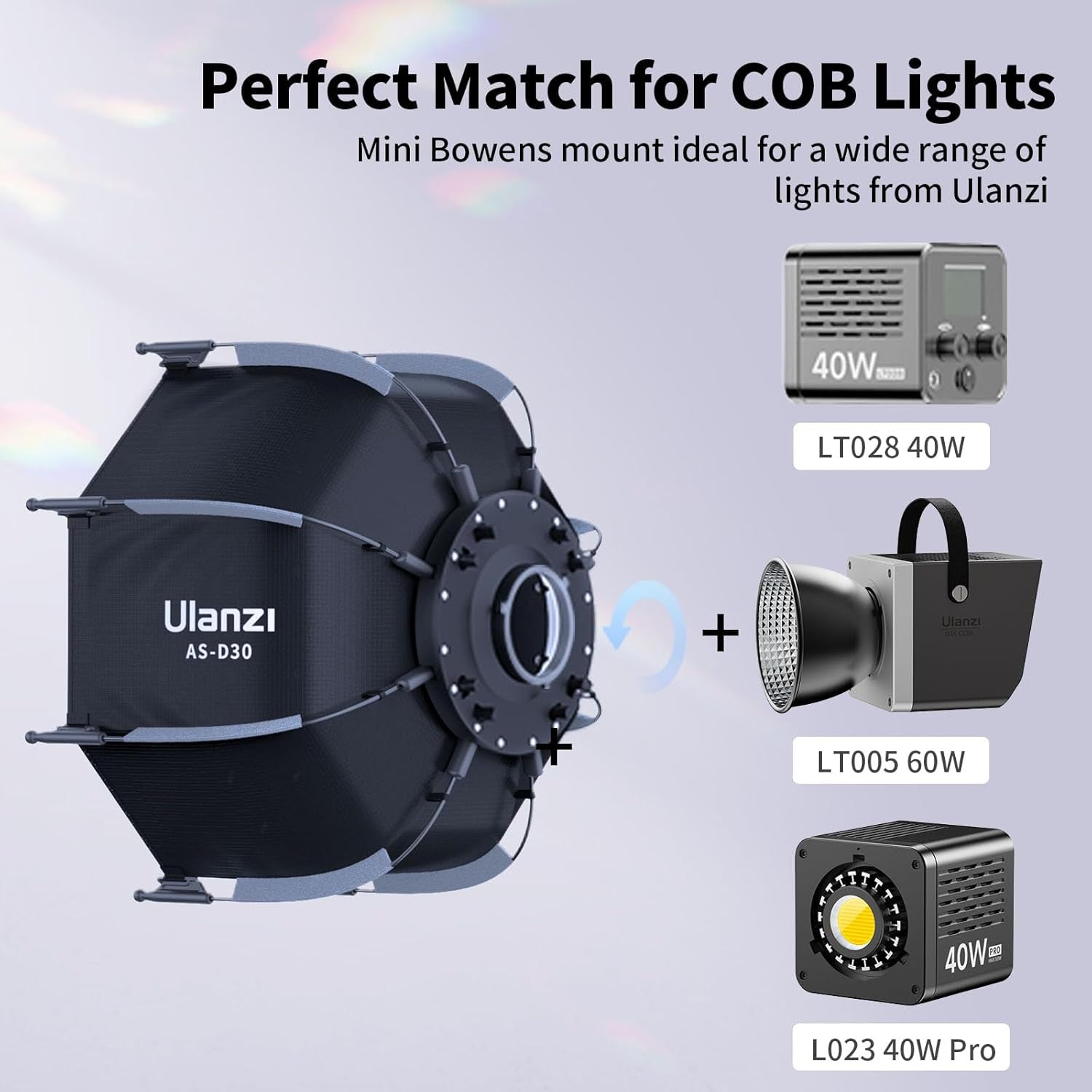 Ulanzi AS-D30 30Cm Mini Bowens Mount Octagon Softbox Octagonal Speedlite, Studio Flash, Speedlight Umbrella Softbox with Carrying Bag, Lightweight Compatible with Ulanzi 40W/40W Pro/60W Video Light.
