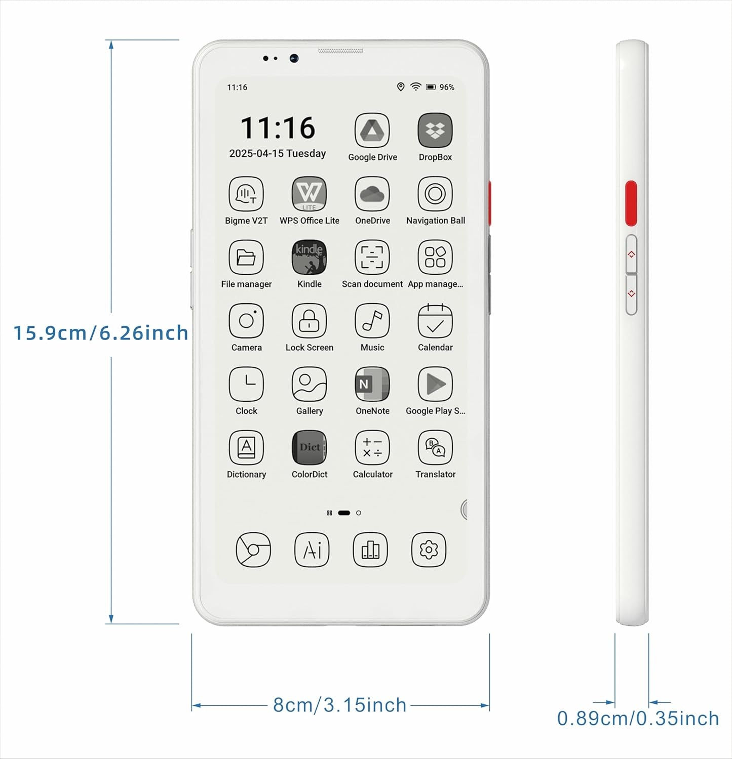 Hibreak Pro 6.13" Epaper Cell Phone 8+256 GB Android 14 OS Smart Phone,5G Dual SIM, GPS