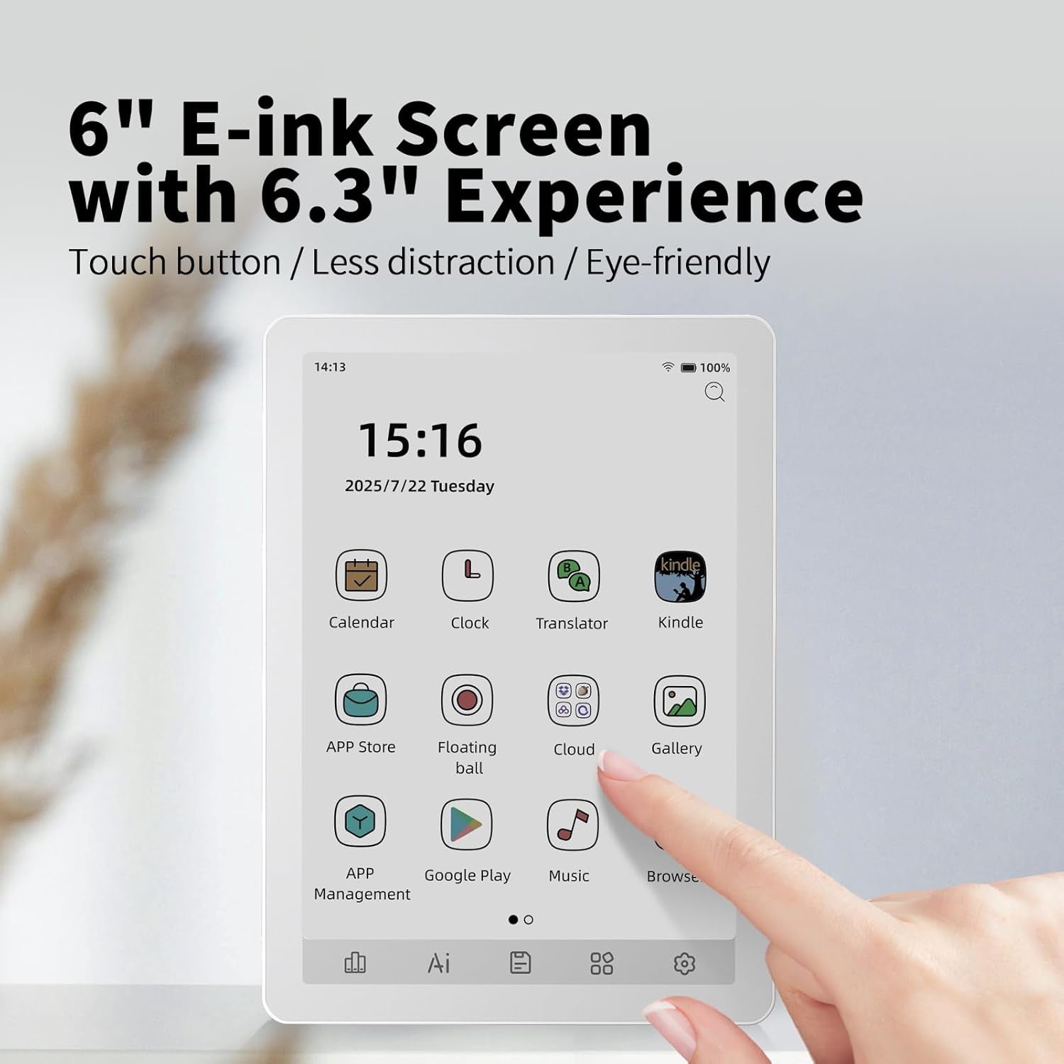 B6 Color E-Reader, Colour Ebook Readers 6 Inch E-Ink Ereaders Digital Epaper Tablet with Android 14, 4GB+64GB, Adjustable Front Light Ereader Device with Audiobook Translator Voice Recorder