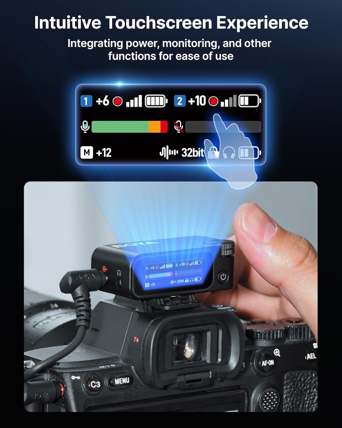 MIC 2 Wireless Microphones for Iphone 15-16/Android/Pc/Camera, AI Noise Cancellation, 32-Bit Float Internal Recording, AMOLED Touchscreen, 984Ft 54H Battery with Charging Case(With Clip Mic)