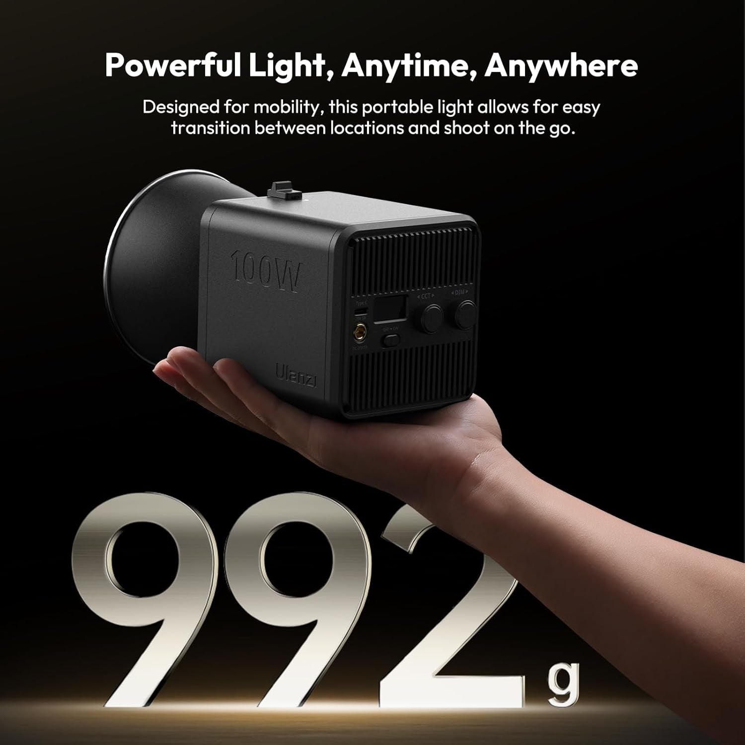 100W Bi-Color Portable LED Video Light W DC Power Adapter, 111Wh Build-In Battery Metal Mini Adjustable Color Temperature COB Continuous Output Lighting Handheld Spotlight 2700K-6500K for Video