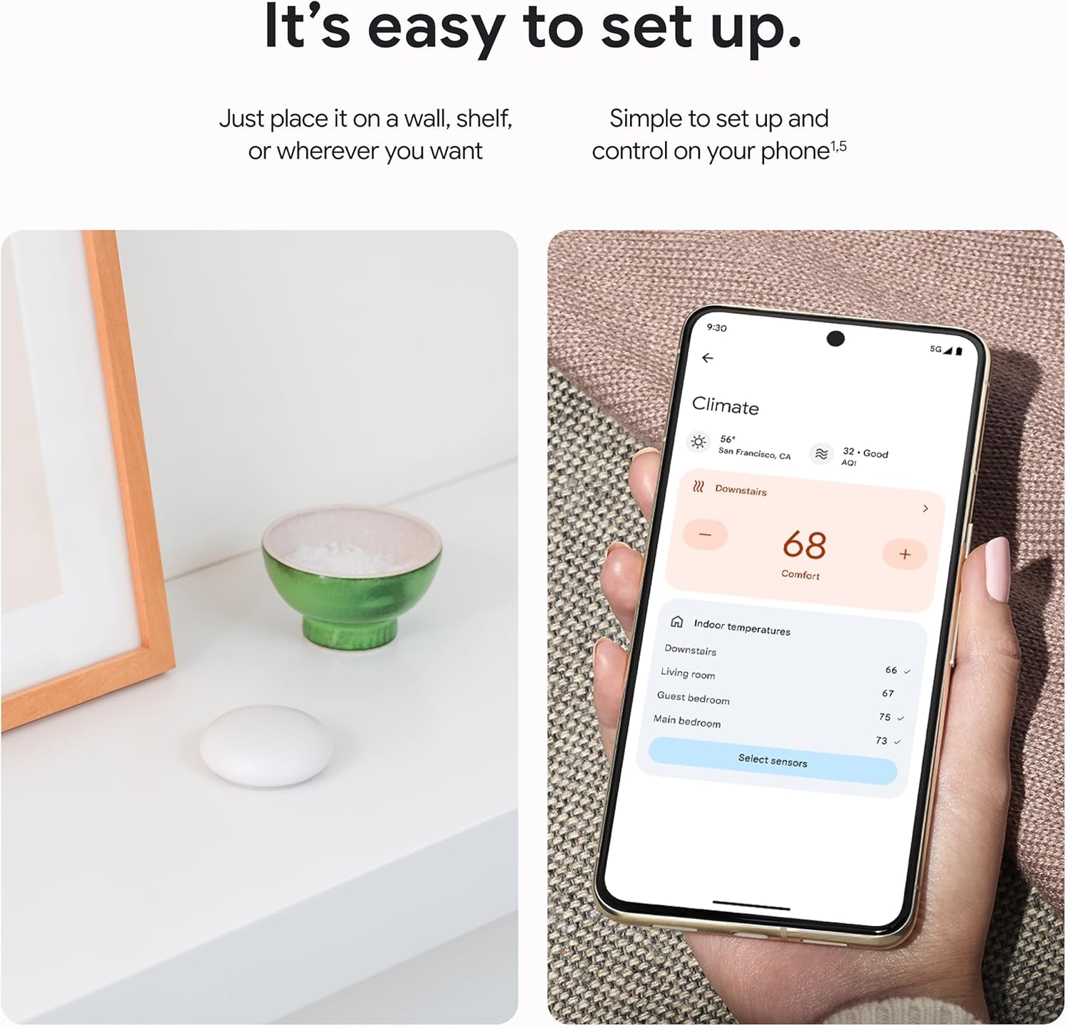 Nest Temperature Sensor (2Nd Gen) - Room Comfort Sensor with Scheduling - Works with the Nest Learning Thermostat (3Rd and 4Th Gen) and Nest Thermostat E - Porcelain, White